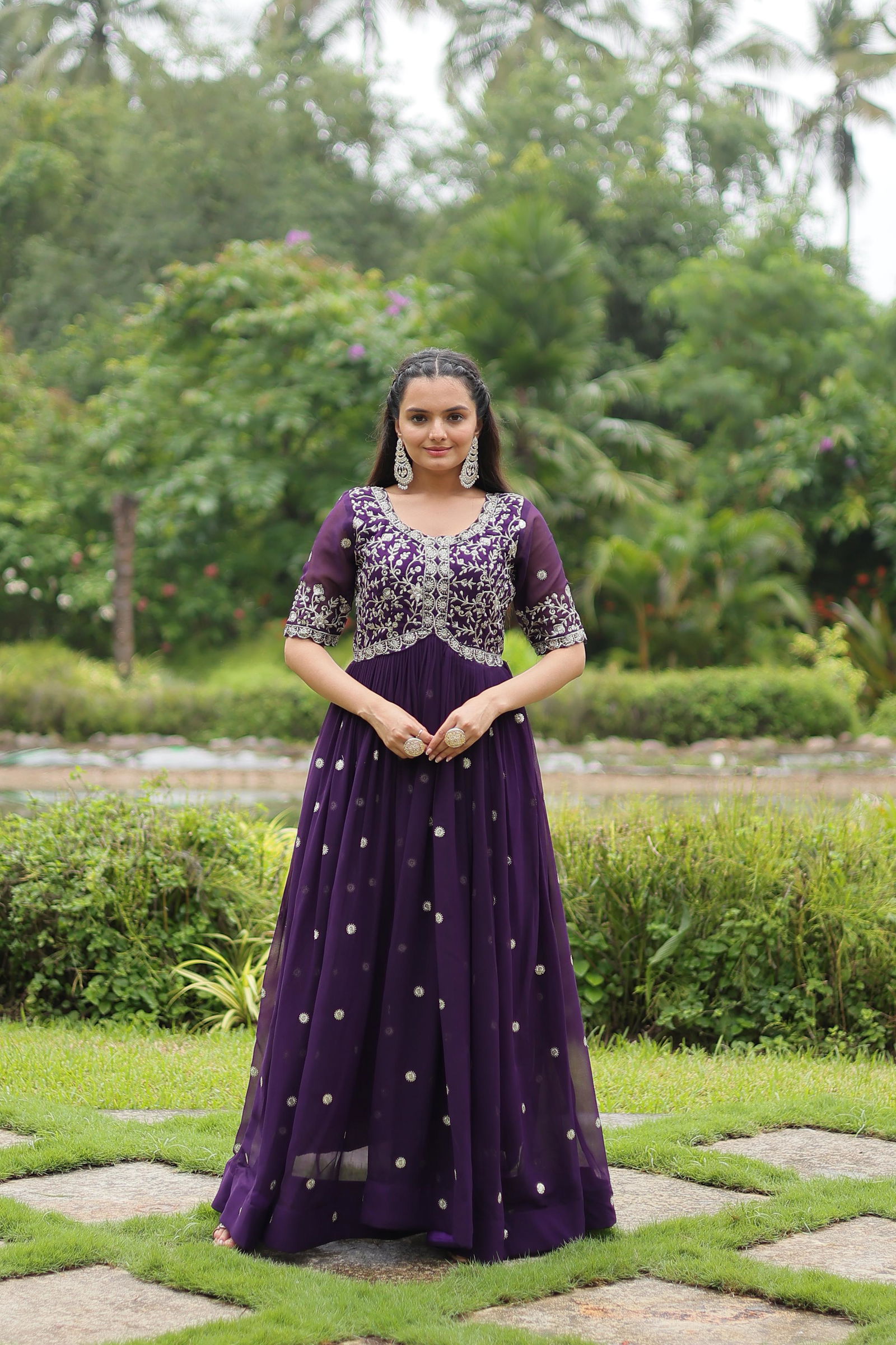 KA 1124 Faux Blooming Embroidery Wedding Gown Suppliers In India